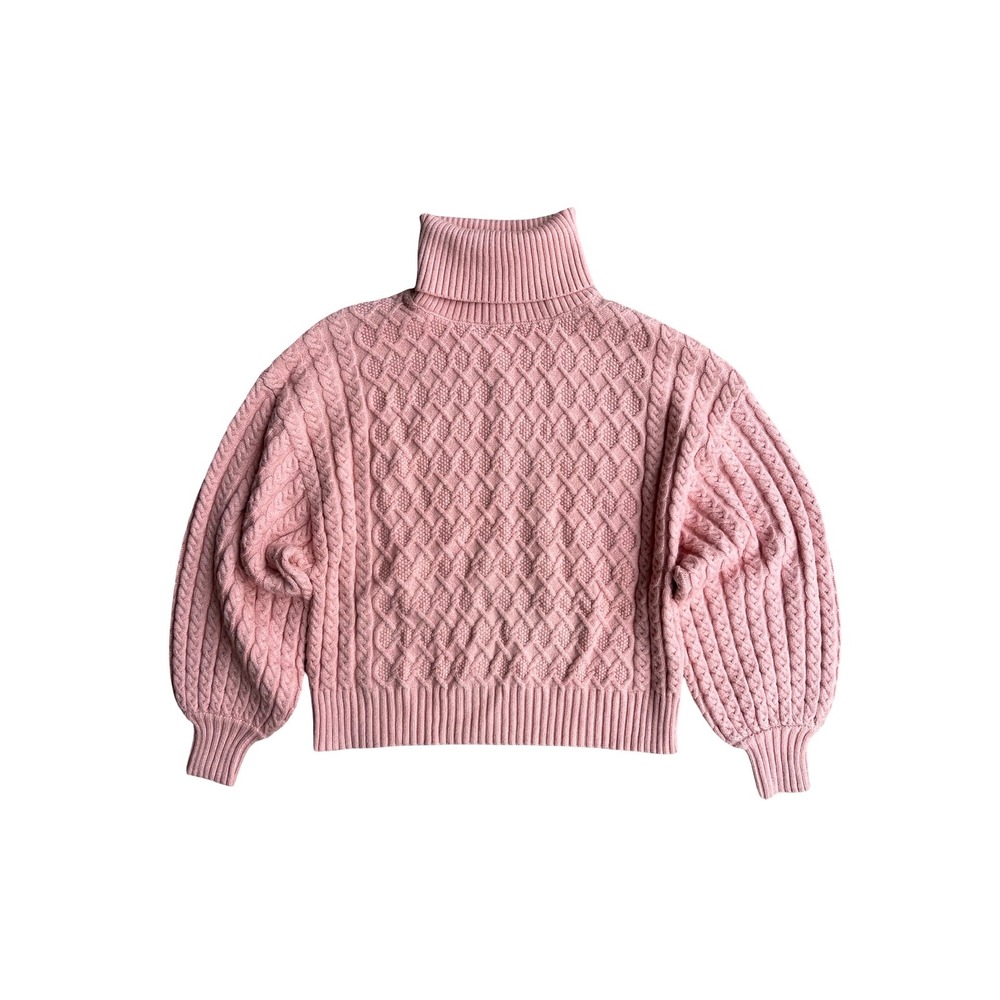 NWT $78 Elie Tahari Womens Peach Melba Cable Knit Turtleneck Sweater Sz M Luxe